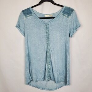 Max Jeans Womens Short Sleeve Hi Lo Top Blue Size Small Telaxed Lightweight